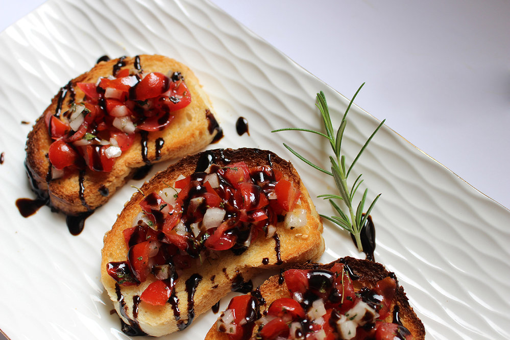 Tomato and red onion bruschetta